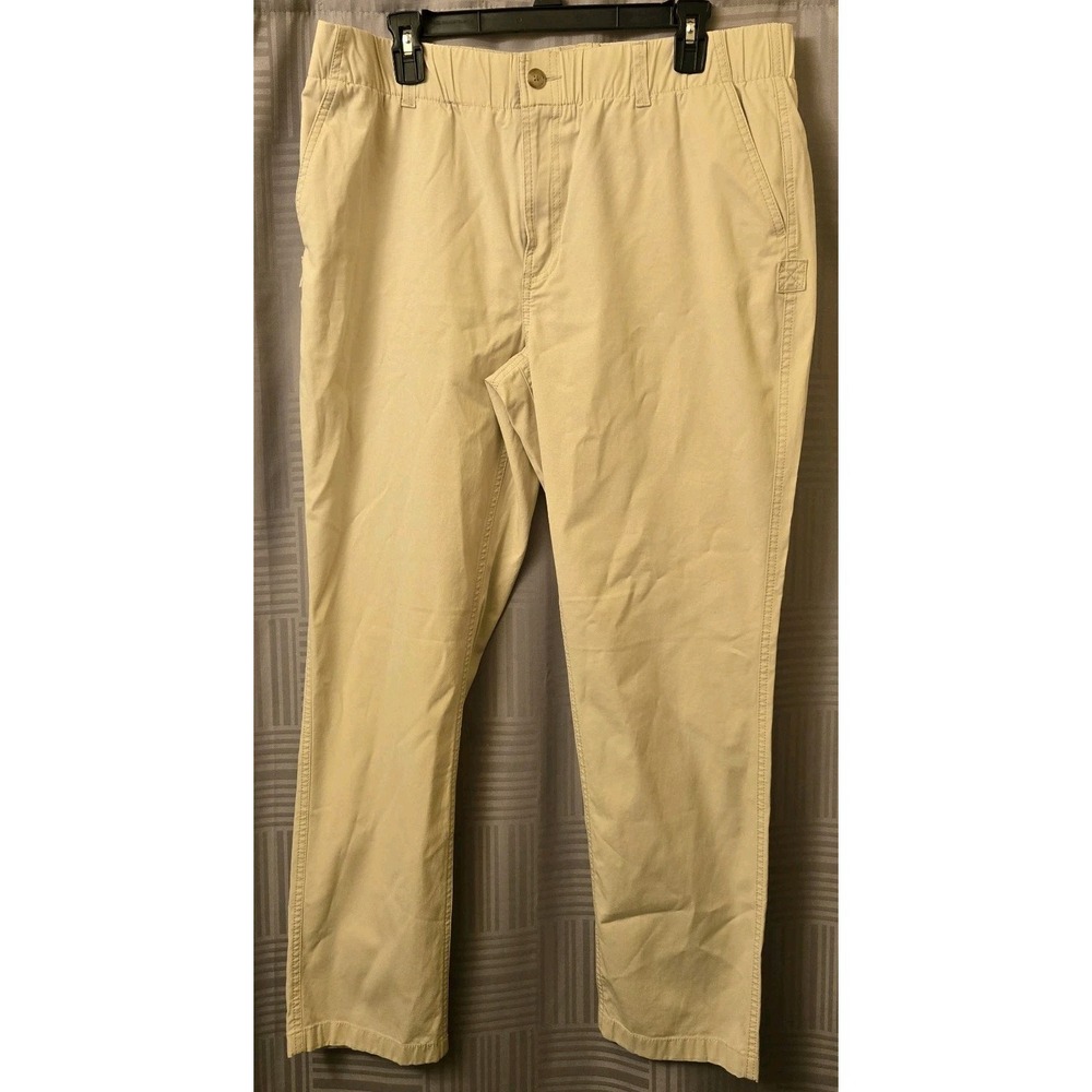 LL Bean Khaki Pants Women 16 Elastic Waist Flat Front Straight Preppy Casual